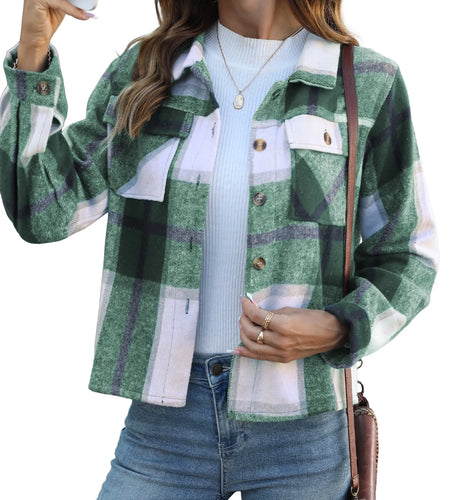 Womens Shacket Plaid Shirts Flannel Shacket Jacket Long Sleeve Button down Shirt Trendy Fall Outfits for Women Coats