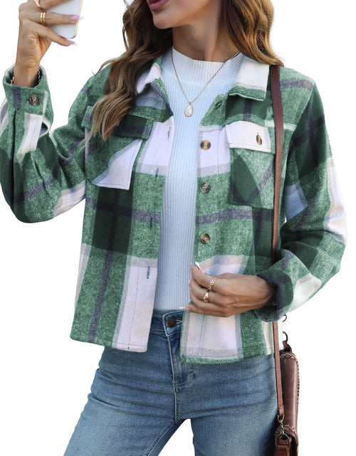 Load image into Gallery viewer, Womens Shacket Plaid Shirts Flannel Shacket Jacket Long Sleeve Button down Shirt Trendy Fall Outfits for Women Coats

