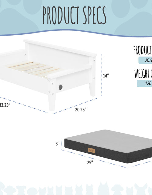 Load image into Gallery viewer, Winston Small Elevated Wooden Pet Bed with Plush Mattress, White
