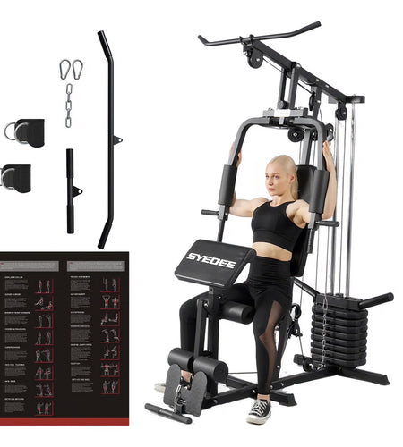 Multifunctional Home Gym System, Home Gym Station with 105LBS Weight Stack, All in One Workout Machine for Full Body Strength Training