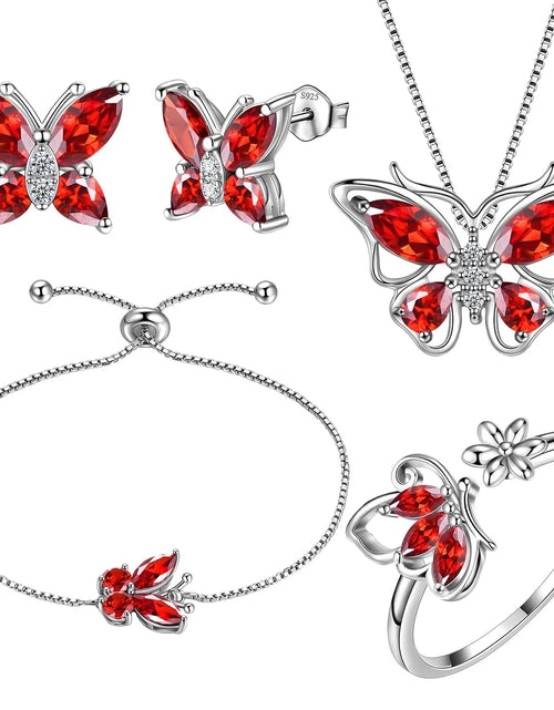 Load image into Gallery viewer, January Birthstone Jewelry Set Red Butterfly Garnet Fine Necklace/Earrings/Ring/Bracelet Sterling Silver Women Xmas Birthday Mother'S Day Gifts
