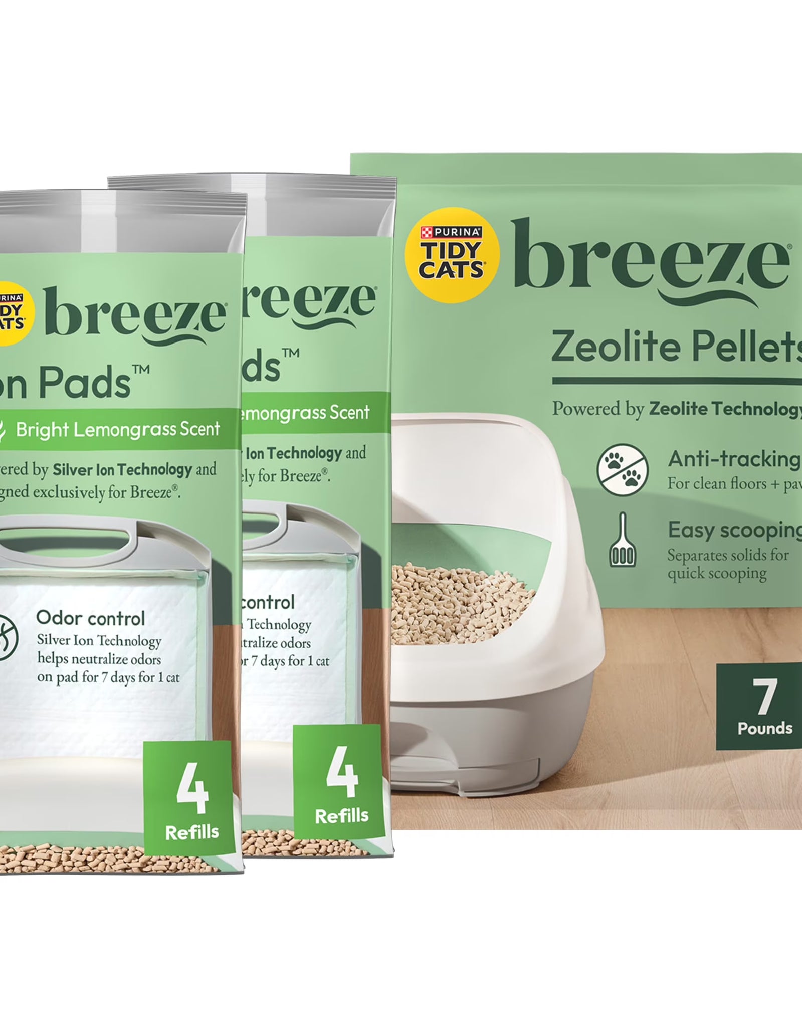 Purina  Breeze Cat Litter System Refill Pack with Ion Cat Litter Pads and Zeolite Pellet Cat Litter