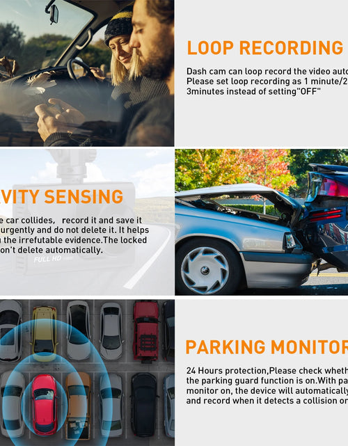 Load image into Gallery viewer, Dash Cam Front and Rear, 1080P Full HD Dash Camera, Dashcam with Night Vision, Car Camera with 3-Inch LCD Display, Parking Mode, G-Sensor, Loop Recording, WDR
