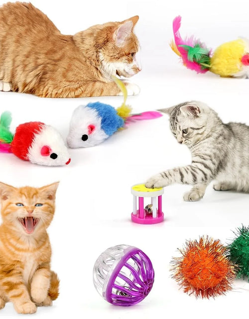Load image into Gallery viewer, 32 Pcs Cat Toys Kitten Toys, Interactive Variety Catnip Toys with Collapsible Rainbow Tunnel, Cat Feather Teaser Crinkle Balls Spring Toy for Cat, Kitty, Puppy
