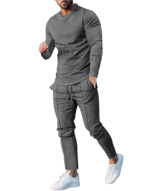 Load image into Gallery viewer, Men'S Tracksuits Tight T-Shirt and Pants Set Outfit Two-Piece Fitness Solid Training Casual Sports Sweatsuits
