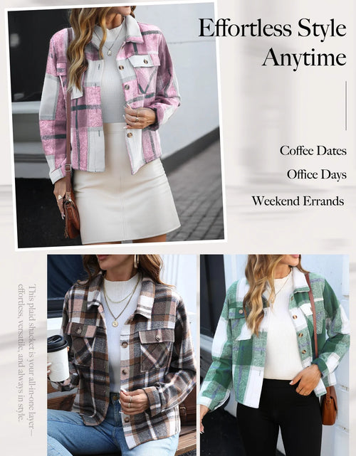 Load image into Gallery viewer, Womens Shacket Plaid Shirts Flannel Shacket Jacket Long Sleeve Button down Shirt Trendy Fall Outfits for Women Coats
