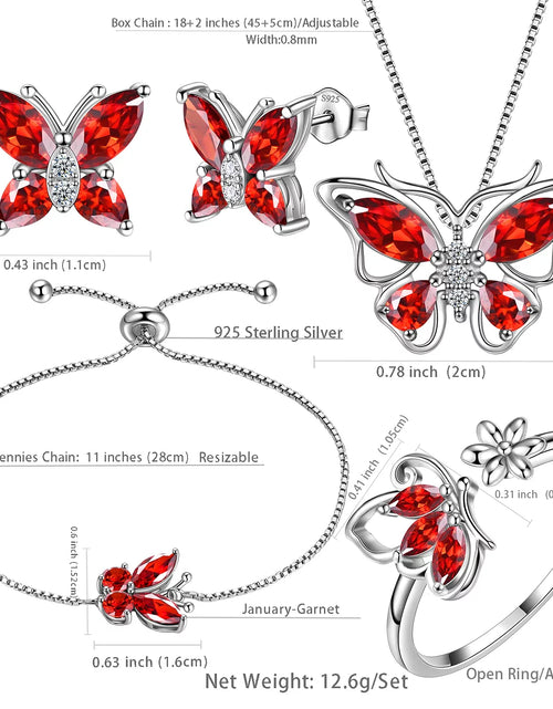 Load image into Gallery viewer, January Birthstone Jewelry Set Red Butterfly Garnet Fine Necklace/Earrings/Ring/Bracelet Sterling Silver Women Xmas Birthday Mother'S Day Gifts
