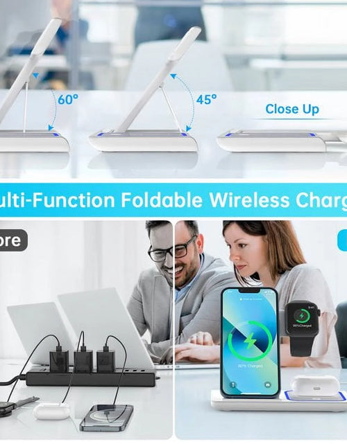Load image into Gallery viewer, Wireless Charger, 3 in 1 Wireless Charging Station Dock with Breathing Indicator, Fast Charging Stand Compatible with Iphone 17/16/15/14/13/12/11 Pro Max/Xs, Iwatch 10/9/8/7/6/5/4, Airpods 4/3/2/Pro
