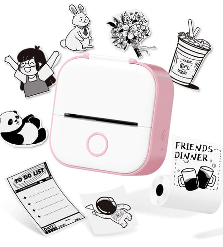 T02 Portable Label Maker, Mini Sticker Printer, Bluetooth Inkless Sticker Maker Machine, Mobile Printer for Study Notes, Kids Gift, Photos, Journals, To-Dos (Pink)