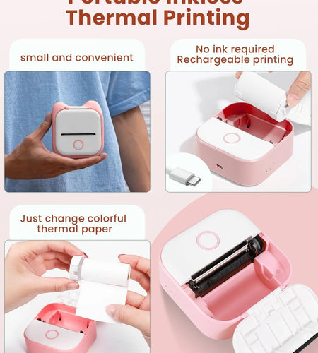 T02 Portable Label Maker, Mini Sticker Printer, Bluetooth Inkless Sticker Maker Machine, Mobile Printer for Study Notes, Kids Gift, Photos, Journals, To-Dos (Pink)