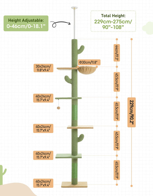 Load image into Gallery viewer, Tall Cat Tree Cactus Floor to Ceiling Cat Tower 95-108" Sisal Scratching Post for Indoor Cats
