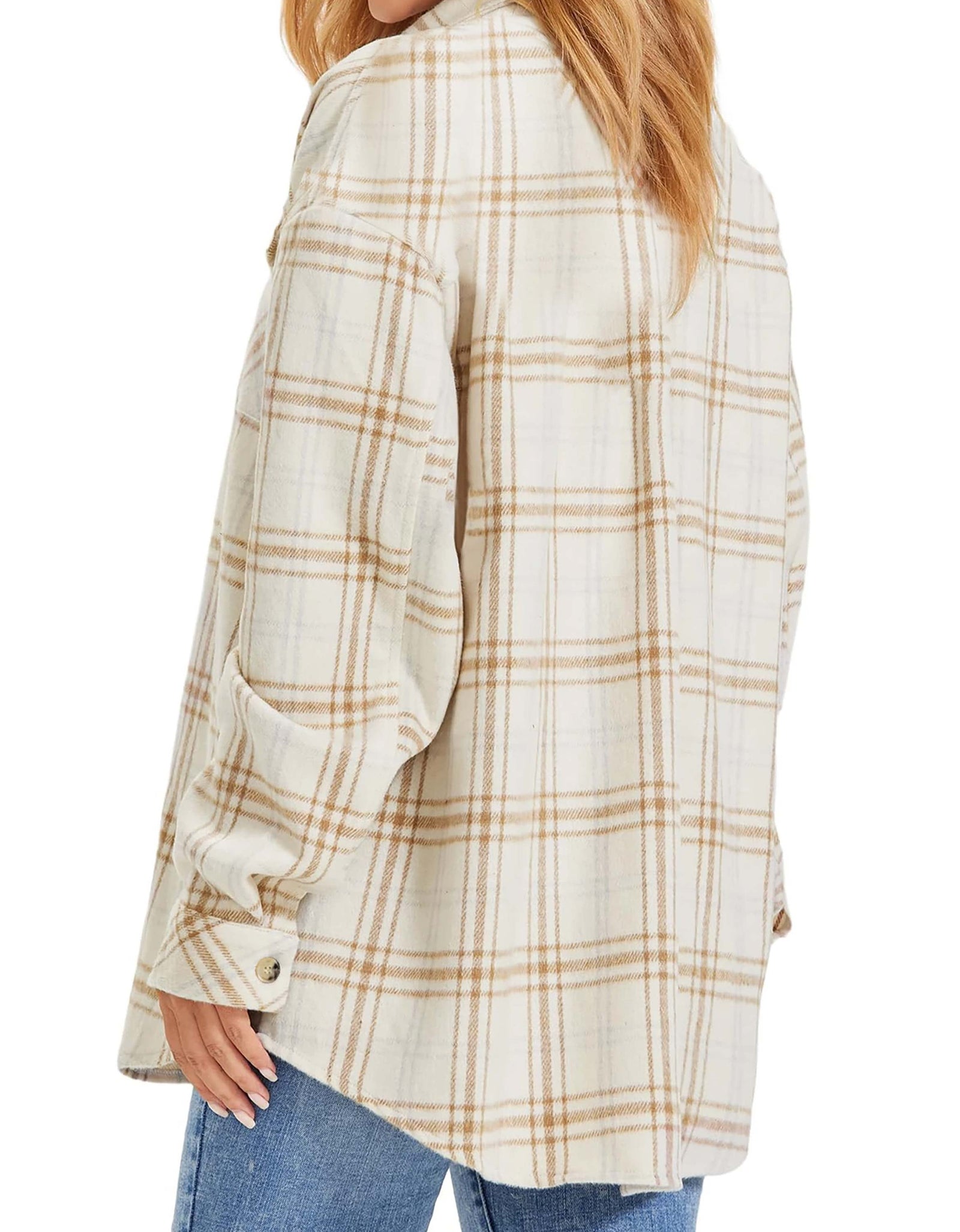 Womens Plaid Shirts Flannel Shacket Jacket Long Sleeve Button down Shirts Blouses Tops