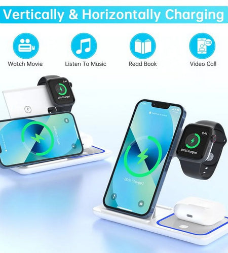 Wireless Charger, 3 in 1 Wireless Charging Station Dock with Breathing Indicator, Fast Charging Stand Compatible with Iphone 17/16/15/14/13/12/11 Pro Max/Xs, Iwatch 10/9/8/7/6/5/4, Airpods 4/3/2/Pro