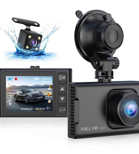 Dash Cam Front and Rear, 1080P Full HD Dash Camera, Dashcam with Night Vision, Car Camera with 3-Inch LCD Display, Parking Mode, G-Sensor, Loop Recording, WDR
