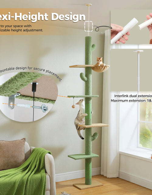 Load image into Gallery viewer, Tall Cat Tree Cactus Floor to Ceiling Cat Tower 95-108" Sisal Scratching Post for Indoor Cats
