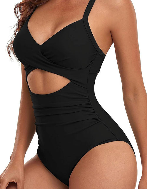 Load image into Gallery viewer, Women'S One Piece Swimsuits Tummy Control Cutout High Waisted Bathing Suit Wrap Tie Back 1 Piece Swimsuit
