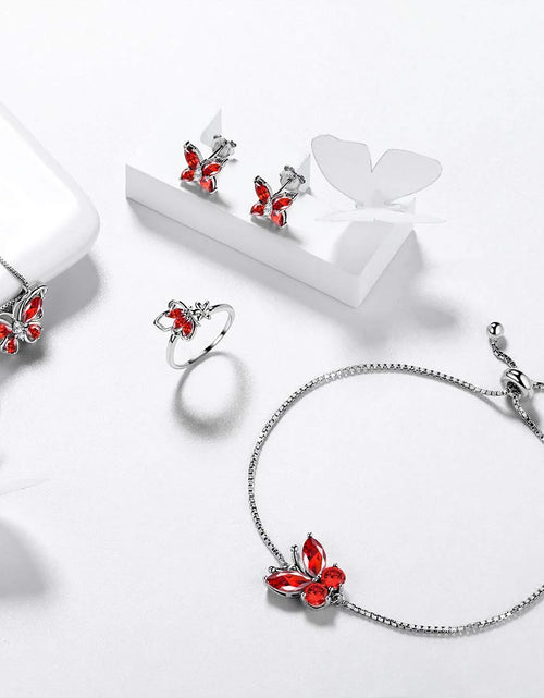 Load image into Gallery viewer, January Birthstone Jewelry Set Red Butterfly Garnet Fine Necklace/Earrings/Ring/Bracelet Sterling Silver Women Xmas Birthday Mother'S Day Gifts

