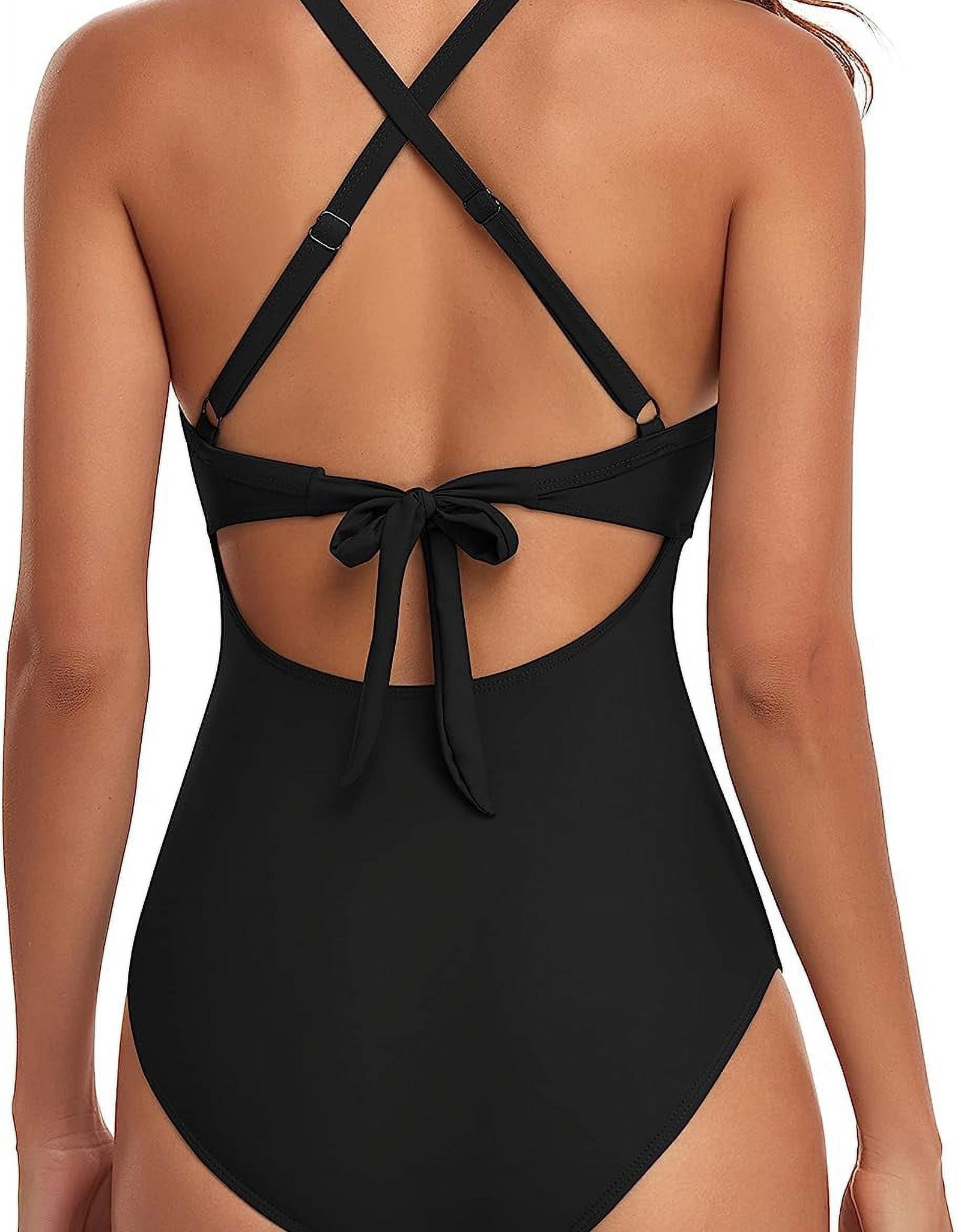 Women'S One Piece Swimsuits Tummy Control Cutout High Waisted Bathing Suit Wrap Tie Back 1 Piece Swimsuit
