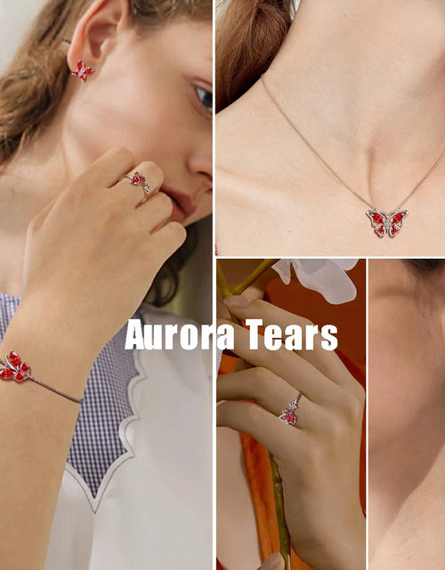 Load image into Gallery viewer, January Birthstone Jewelry Set Red Butterfly Garnet Fine Necklace/Earrings/Ring/Bracelet Sterling Silver Women Xmas Birthday Mother'S Day Gifts
