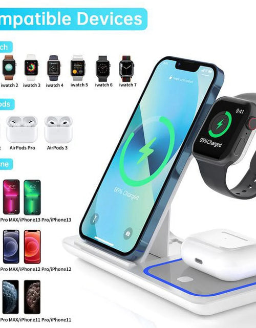 Load image into Gallery viewer, Wireless Charger, 3 in 1 Wireless Charging Station Dock with Breathing Indicator, Fast Charging Stand Compatible with Iphone 17/16/15/14/13/12/11 Pro Max/Xs, Iwatch 10/9/8/7/6/5/4, Airpods 4/3/2/Pro
