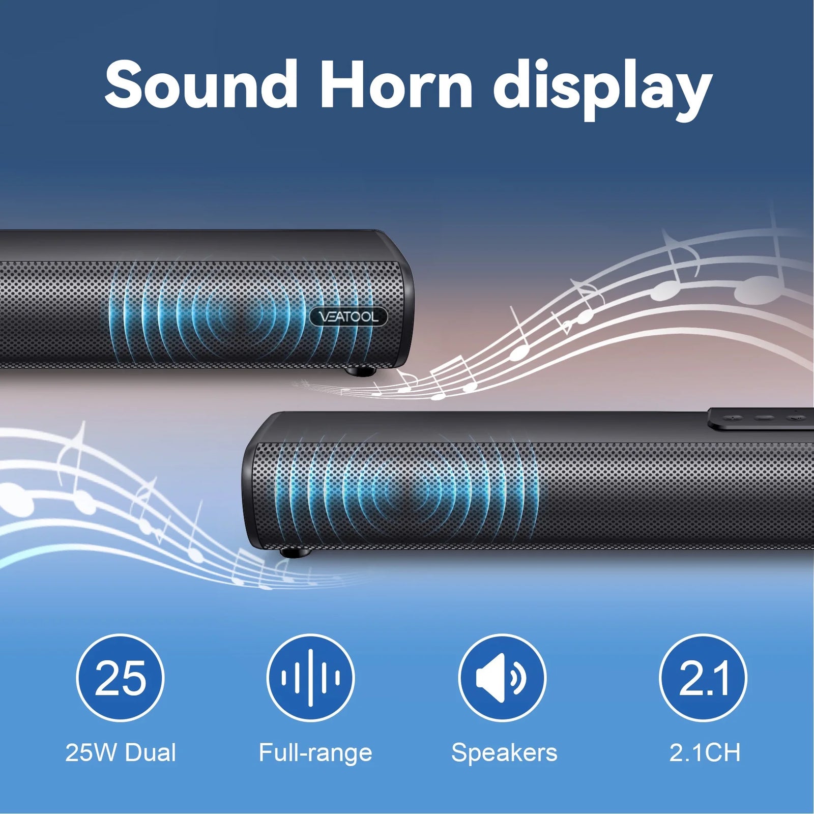 Sound Bars for TV, 3D Surround Sound System TV Sound Bar, 2.1 Ch Home Theater Audio with Built-In Subwoofer,50W TV Speakers | HDMI ARC, Bluetooth, Optical, RCA, USB & AUX Wall Mountable