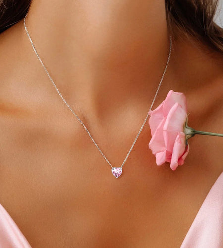 Silver Necklace for Women 925 Sterling Silver Birthstone Love Heart Necklace