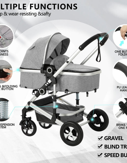 Load image into Gallery viewer, 3-In-1 Convertible Baby Stroller with Big Seat and Adjustable Canopy, 24 Pound, Light Grey
