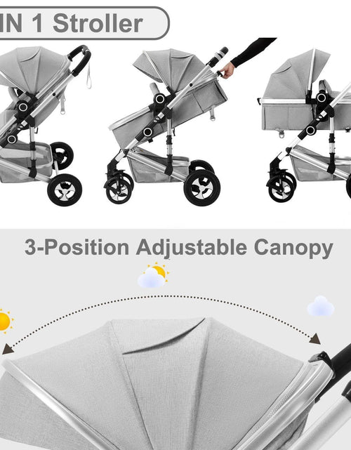 Load image into Gallery viewer, 3-In-1 Convertible Baby Stroller with Big Seat and Adjustable Canopy, 24 Pound, Light Grey

