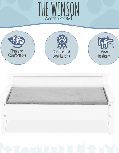 Load image into Gallery viewer, Winston Small Elevated Wooden Pet Bed with Plush Mattress, White

