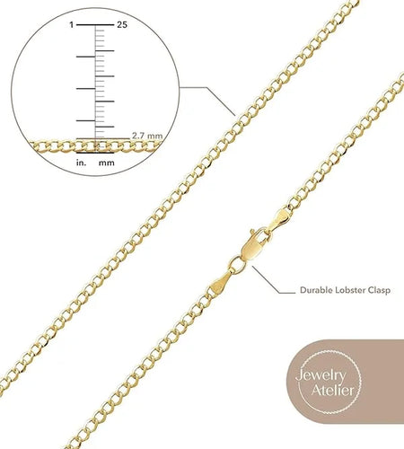 Gold Chain Necklace Collection - 14K Solid Yellow Gold Filled Miami Cuban Curb Link Chain Necklaces for Women and Men with Different Sizes (2.7Mm, 3.6Mm, 4.5Mm, or 5.5Mm)