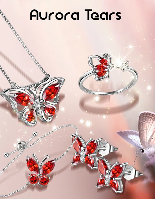 Load image into Gallery viewer, January Birthstone Jewelry Set Red Butterfly Garnet Fine Necklace/Earrings/Ring/Bracelet Sterling Silver Women Xmas Birthday Mother'S Day Gifts
