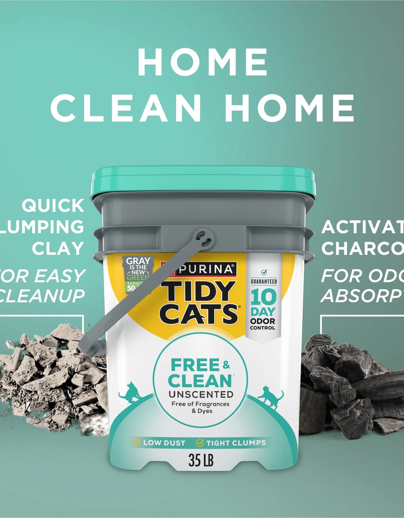 Purina  Free and Clean Clumping Cat Litter, Unscented, 35 Lb Pail