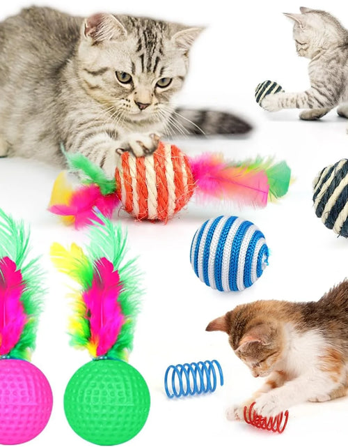 Load image into Gallery viewer, 32 Pcs Cat Toys Kitten Toys, Interactive Variety Catnip Toys with Collapsible Rainbow Tunnel, Cat Feather Teaser Crinkle Balls Spring Toy for Cat, Kitty, Puppy
