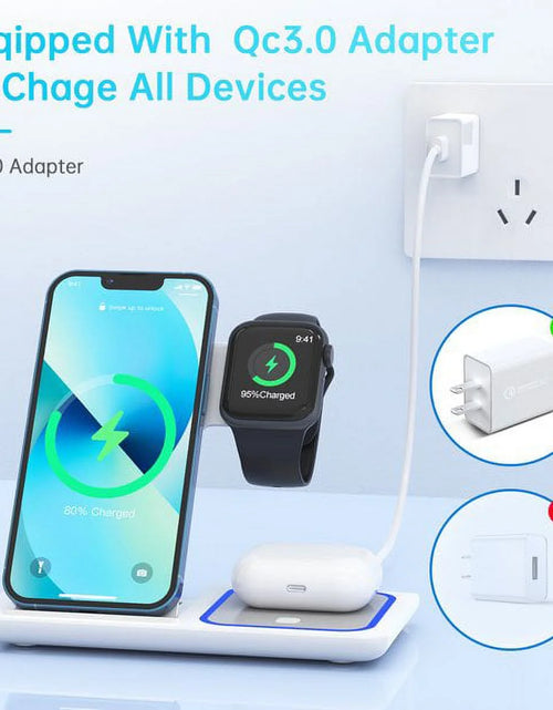 Load image into Gallery viewer, Wireless Charger, 3 in 1 Wireless Charging Station Dock with Breathing Indicator, Fast Charging Stand Compatible with Iphone 17/16/15/14/13/12/11 Pro Max/Xs, Iwatch 10/9/8/7/6/5/4, Airpods 4/3/2/Pro
