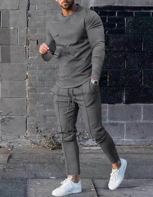 Load image into Gallery viewer, Men'S Tracksuits Tight T-Shirt and Pants Set Outfit Two-Piece Fitness Solid Training Casual Sports Sweatsuits
