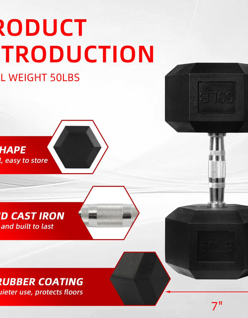 Load image into Gallery viewer, Rubber Encased Hex Dumbbell, 50Lbs, Single

