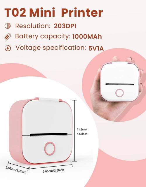 Load image into Gallery viewer, T02 Portable Label Maker, Mini Sticker Printer, Bluetooth Inkless Sticker Maker Machine, Mobile Printer for Study Notes, Kids Gift, Photos, Journals, To-Dos (Pink)
